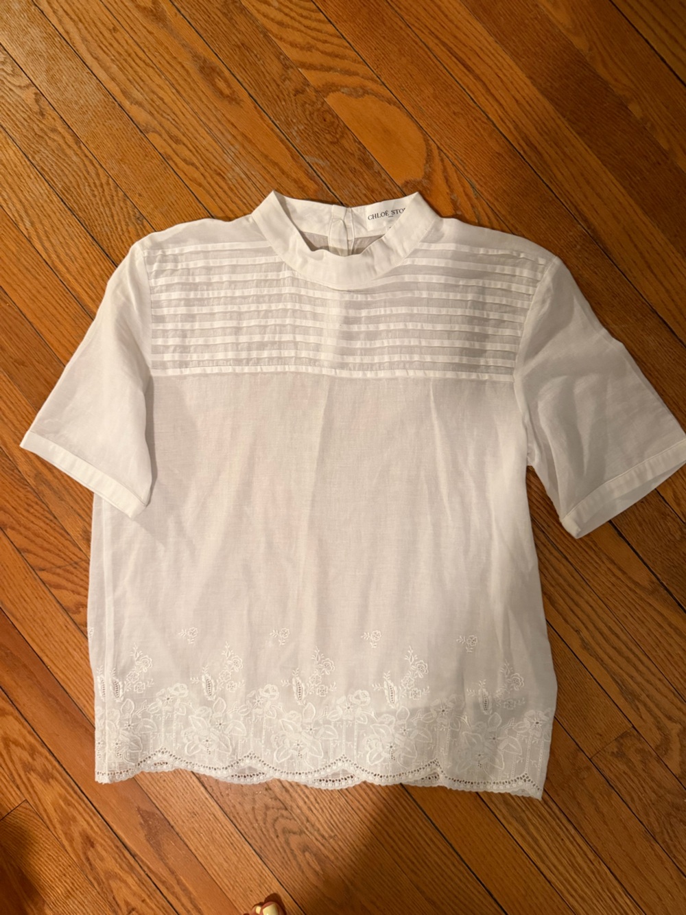 Chloe Stora (paris) Women’s White Pintuck Yoke Short Sleeve Blouse